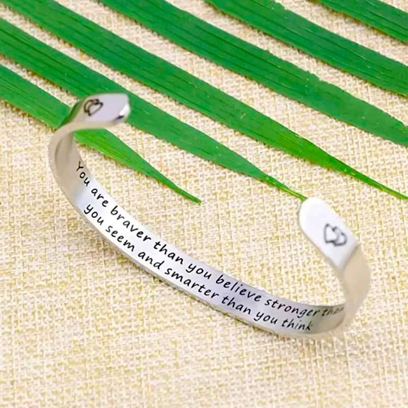 Inscribed Inspirational Cuff Bangle - You are ….braver …..stronger …..smarter - Picture 1 of 4